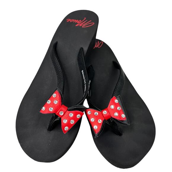 Disney Minnie Mouse Platform Wedge Thong Flip Flops Sandals 9 - Picture 2 of 12